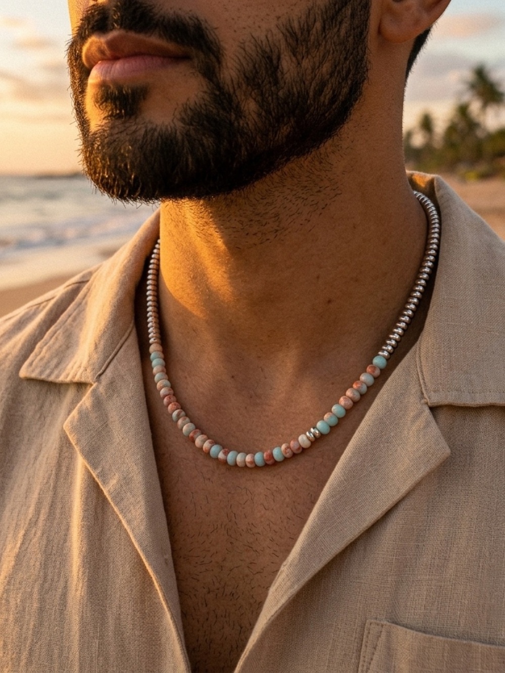 Altius crazy lace agate + silver hematite necklace 🌊🍑